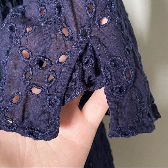 Echo Navy Eyelet Swim/Beach Cover-up Tunic, Silver O-Ring Plunge Neck, Medium - Picture 8 of 16